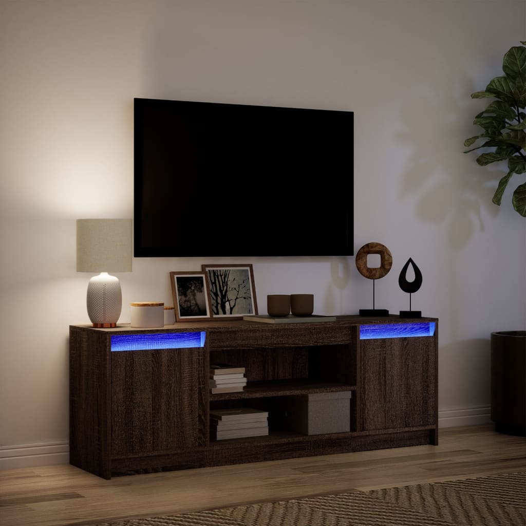 Meuble TV avec LED chêne marron 139,5x34x50cm bois d'ingénierie - XIOS