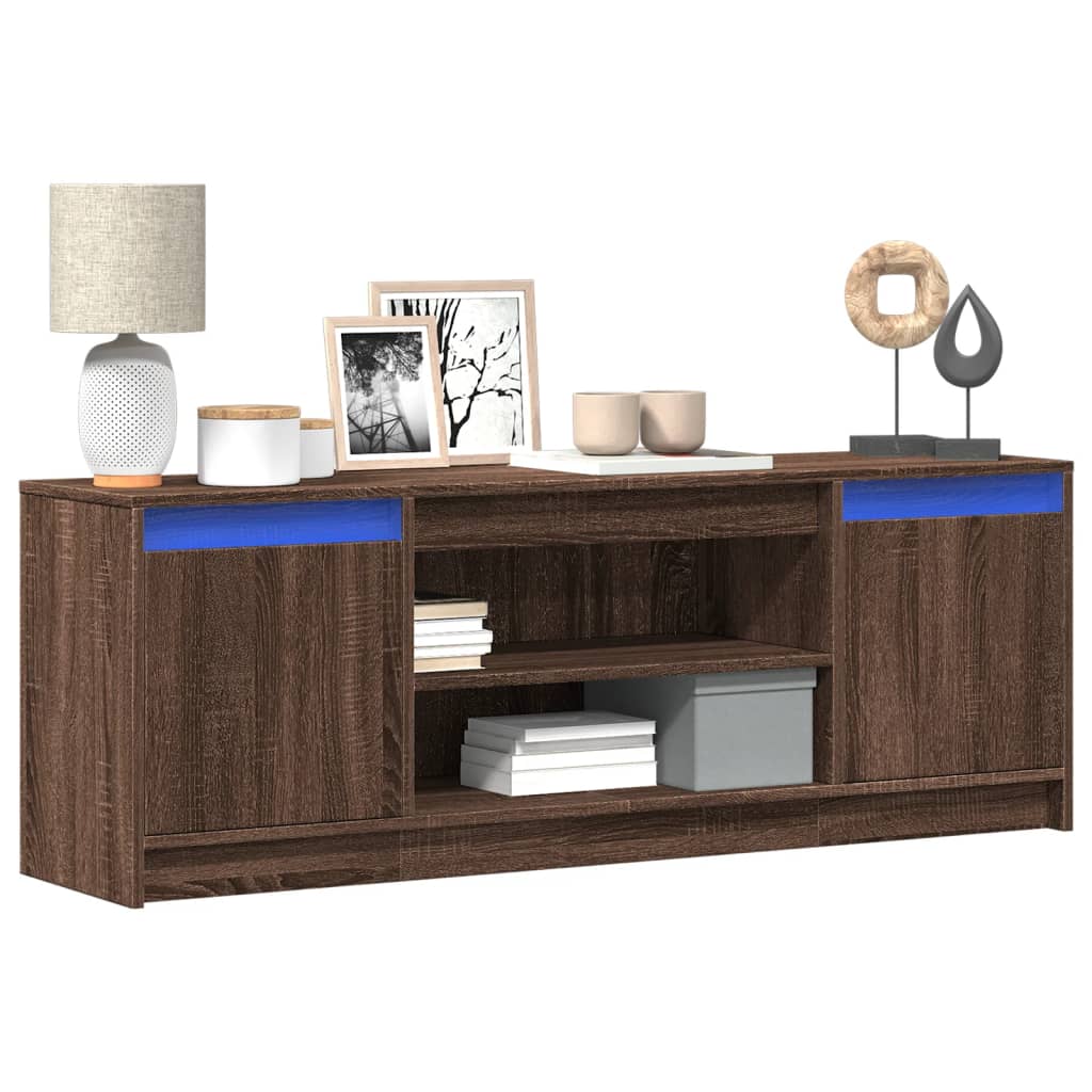 Meuble TV avec LED chêne marron 139,5x34x50cm bois d'ingénierie - XIOS