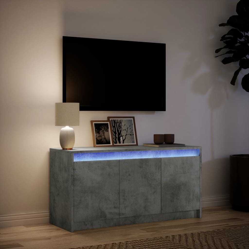 Meuble TV avec LED gris béton 100x34x50 cm bois d'ingénierie - XIOS