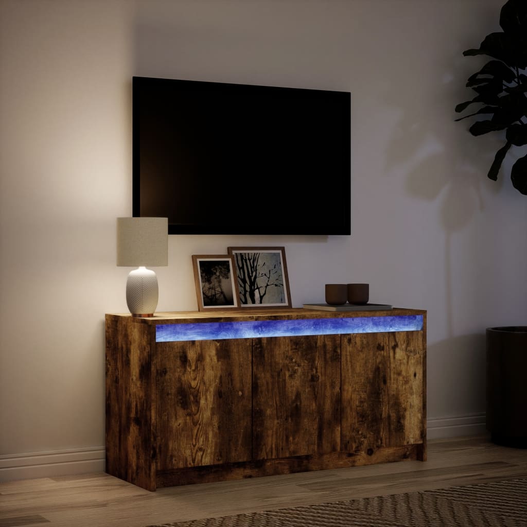 Meuble TV avec LED chêne fumé 100x34x50 cm bois d'ingénierie - XIOS