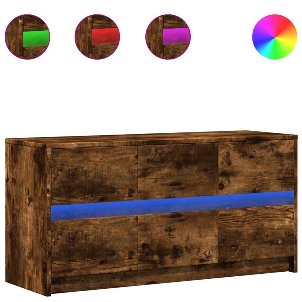 Meuble TV avec LED chêne fumé 100x34x50 cm bois d'ingénierie - XIOS