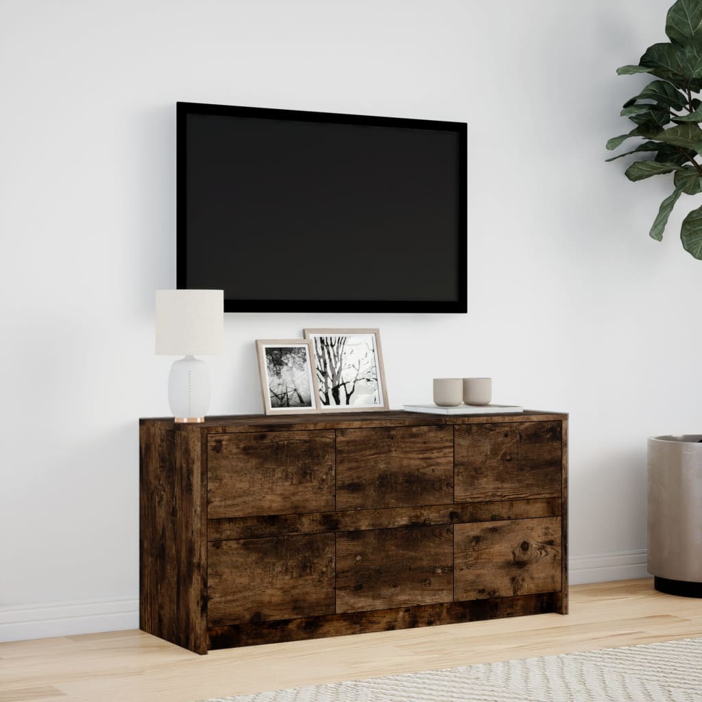 Meuble TV avec LED chêne fumé 100x34x50 cm bois d'ingénierie - XIOS