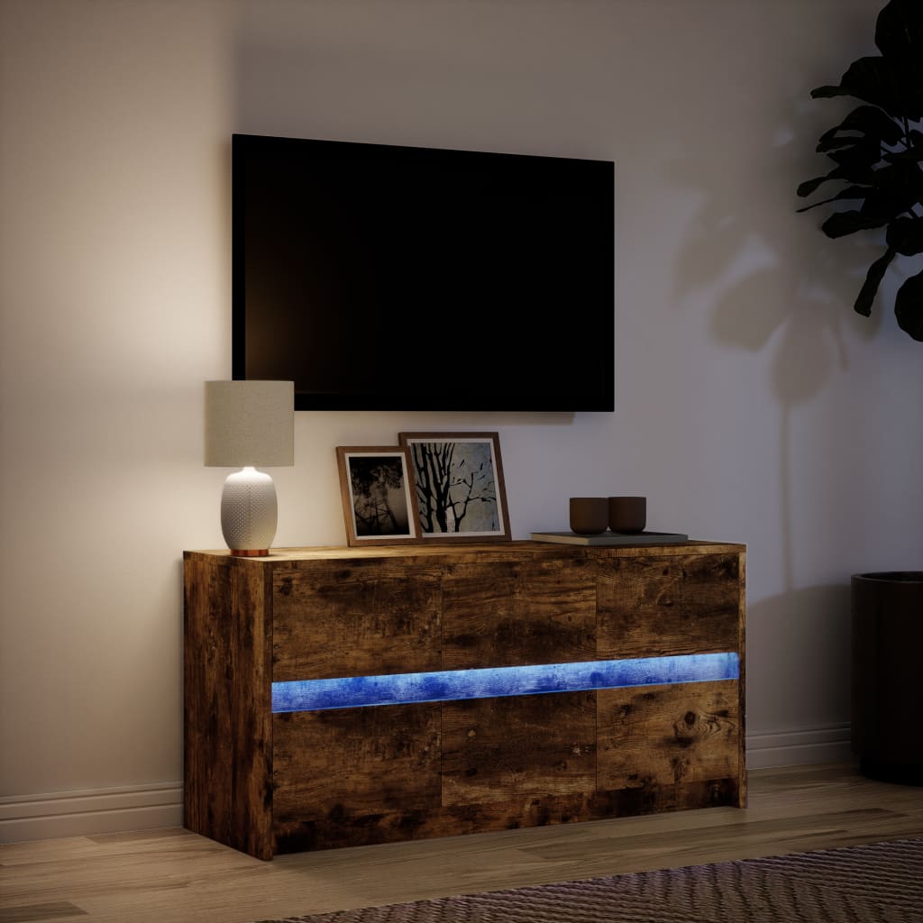 Meuble TV avec LED chêne fumé 100x34x50 cm bois d'ingénierie - XIOS