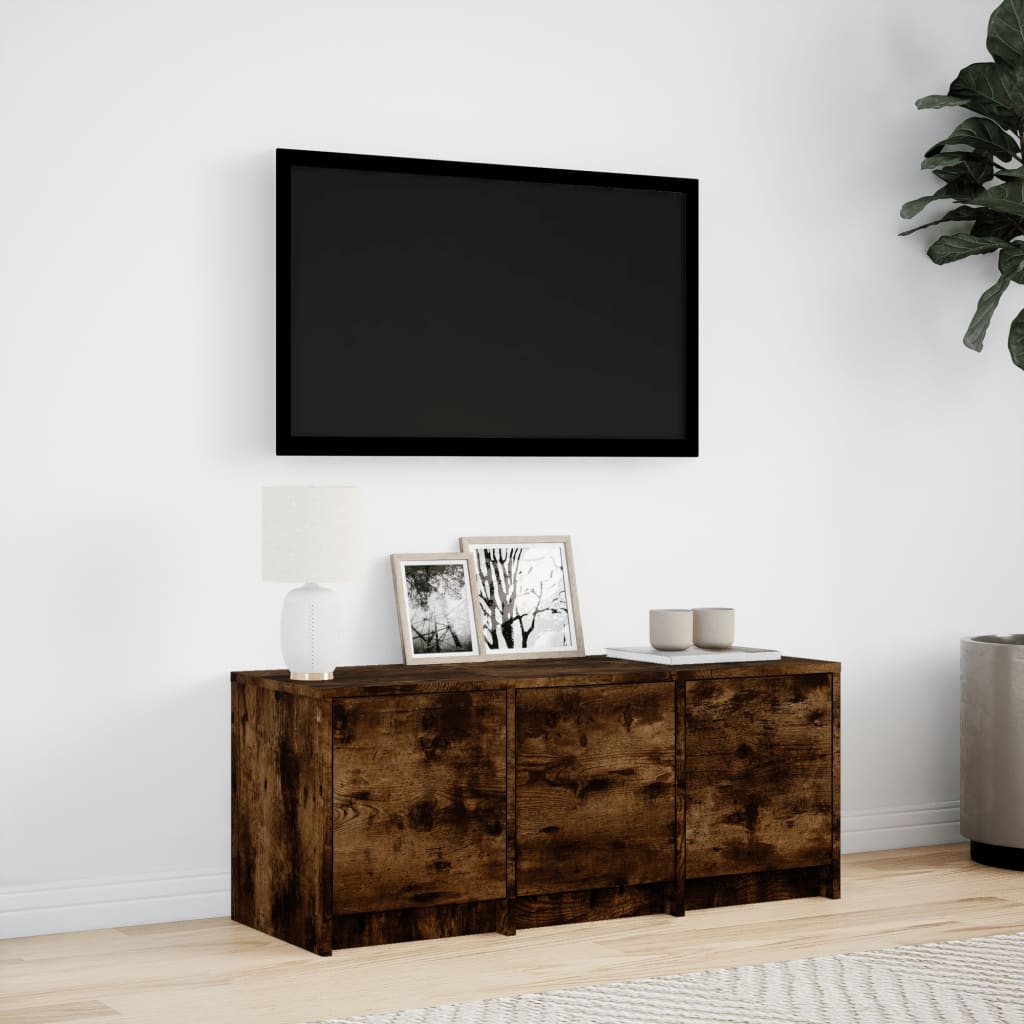 Meuble TV avec LED chêne fumé 97x34x40 cm bois d'ingénierie - XIOS