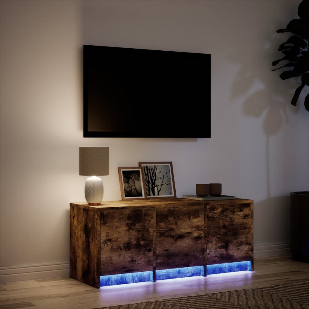 Meuble TV avec LED chêne fumé 97x34x40 cm bois d'ingénierie - XIOS