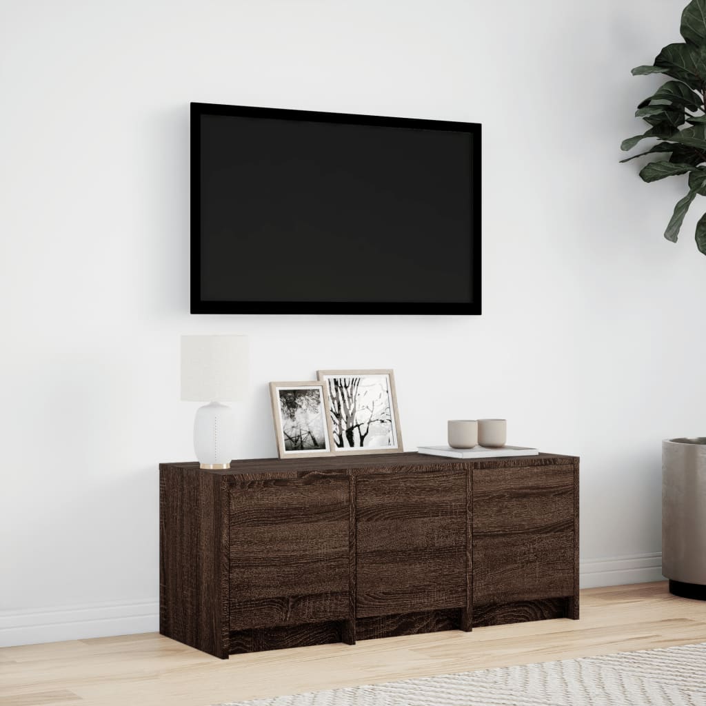 Meuble TV avec LED chêne marron 97x34x40 cm bois d'ingénierie - XIOS