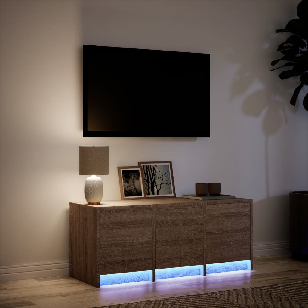 Meuble TV avec LED chêne marron 97x34x40 cm bois d'ingénierie - XIOS