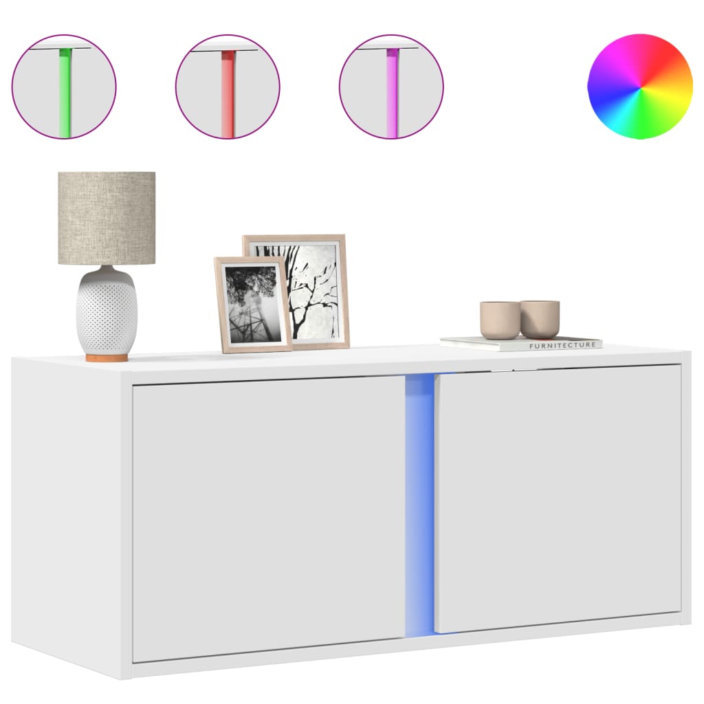 Meuble TV mural avec lumières LED blanc 80x31x35 cm Meubles TV vidaXL   