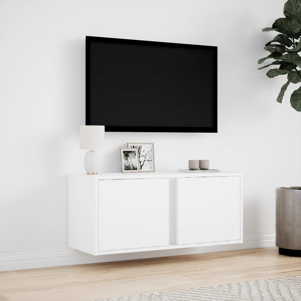Meuble TV mural avec lumières LED blanc 80x31x35 cm Meubles TV vidaXL   