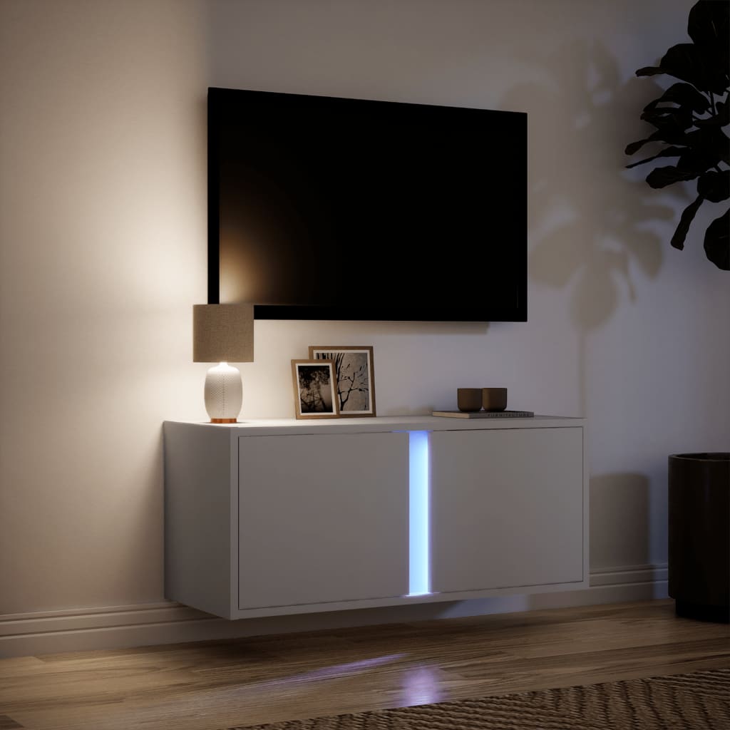 Meuble TV mural avec lumières LED blanc 80x31x35 cm Meubles TV vidaXL   