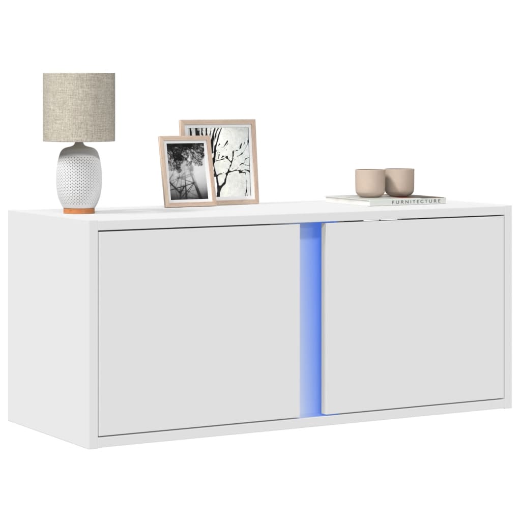 Meuble TV mural avec lumières LED blanc 80x31x35 cm Meubles TV vidaXL   