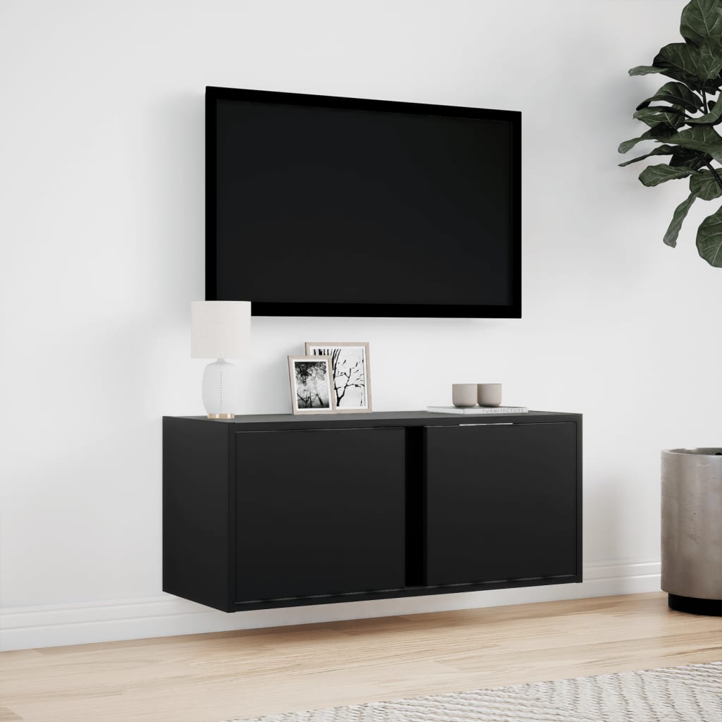 Meuble TV mural avec lumières LED noir 80x31x35 cm - XIOS