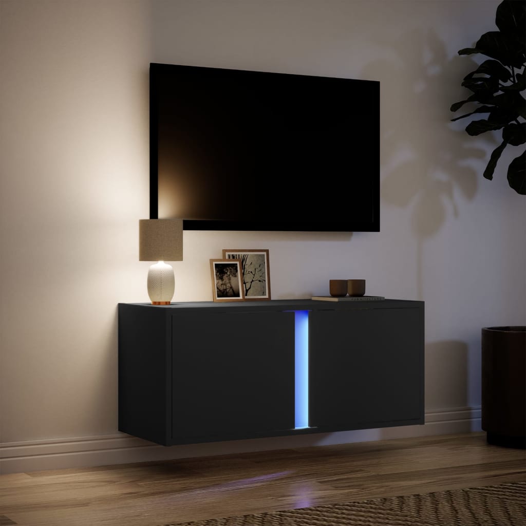 Meuble TV mural avec lumières LED noir 80x31x35 cm - XIOS