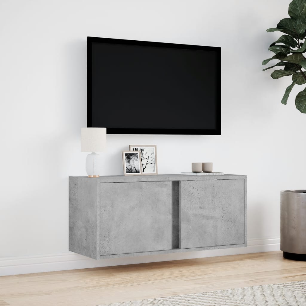 Meuble TV mural avec lumières LED gris béton 80x31x35 cm - XIOS
