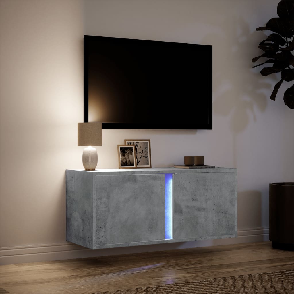 Meuble TV mural avec lumières LED gris béton 80x31x35 cm - XIOS