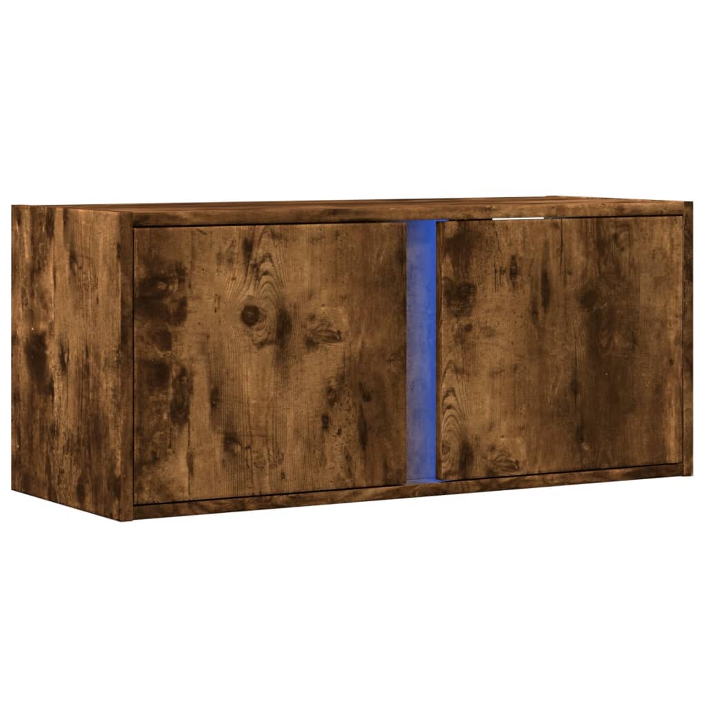 Meuble TV mural avec lumières LED chêne fumé 80x31x35 cm Meubles TV vidaXL   