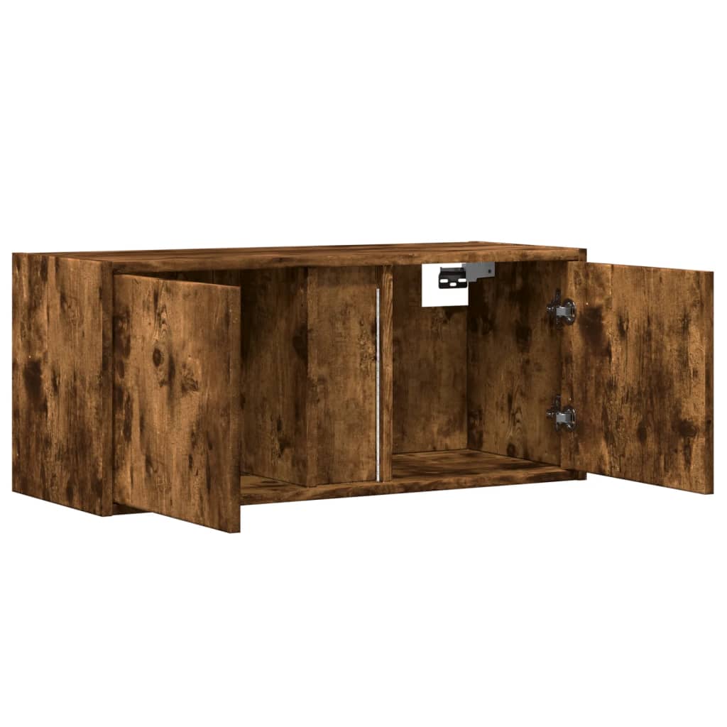 Meuble TV mural avec lumières LED chêne fumé 80x31x35 cm Meubles TV vidaXL   