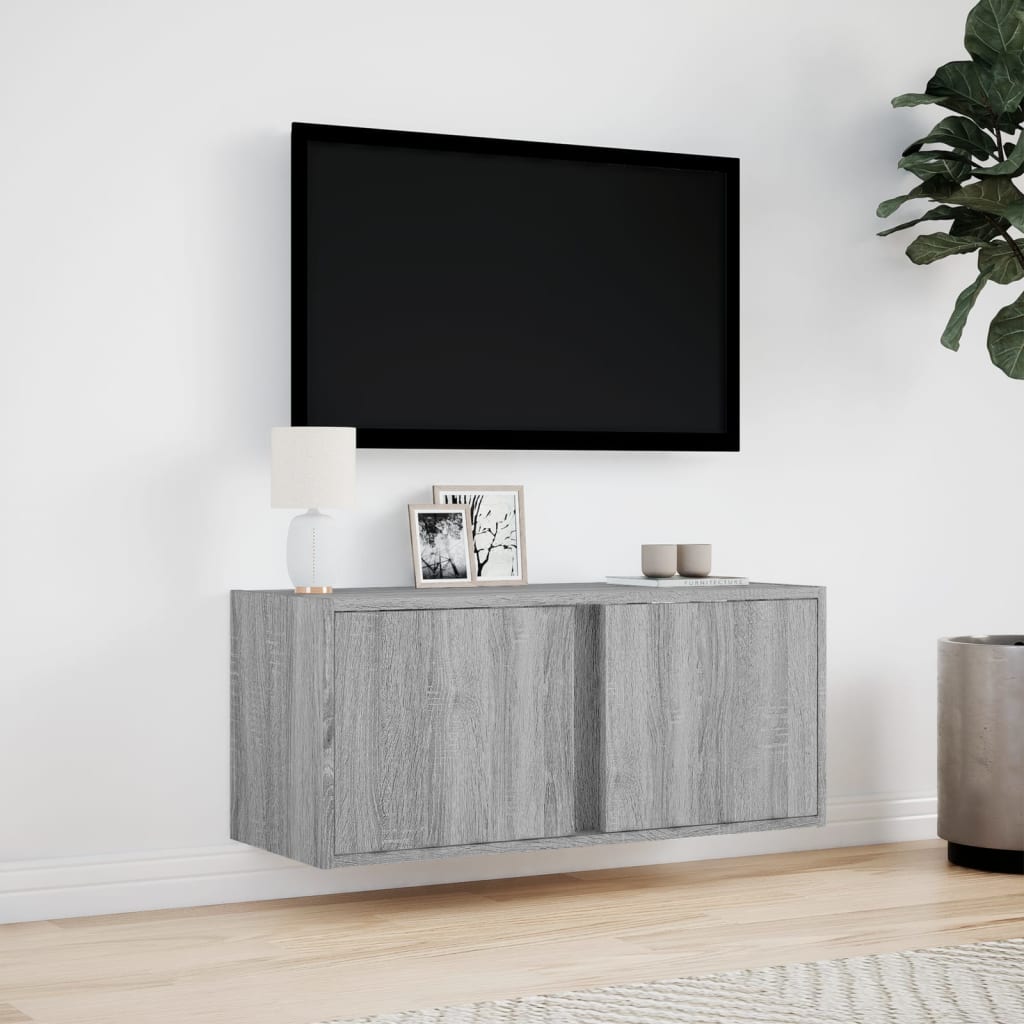 Meuble TV mural avec lumières LED sonoma gris 80x31x35 cm - XIOS