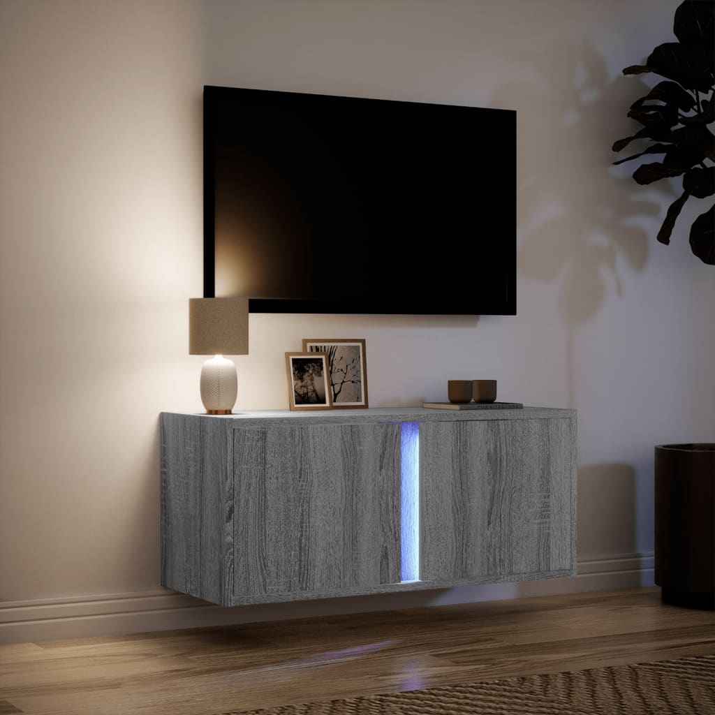 Meuble TV mural avec lumières LED sonoma gris 80x31x35 cm - XIOS