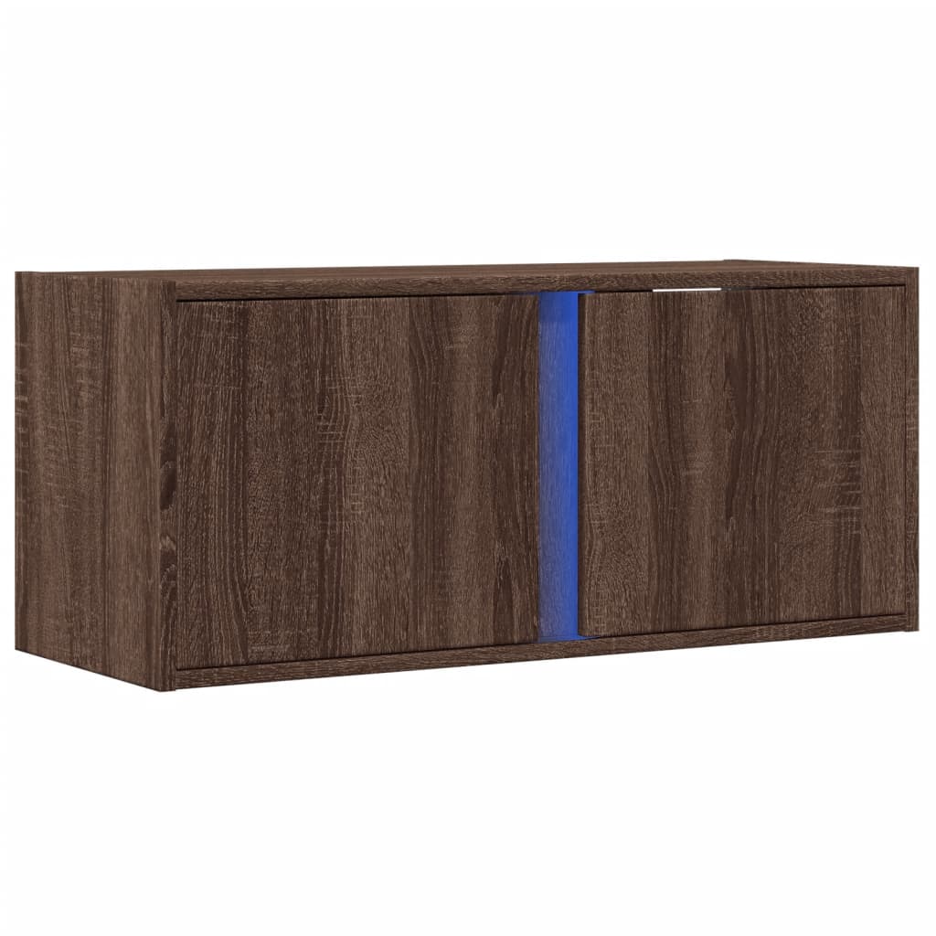 Meuble TV mural avec lumières LED chêne marron 80x31x35 cm - XIOS