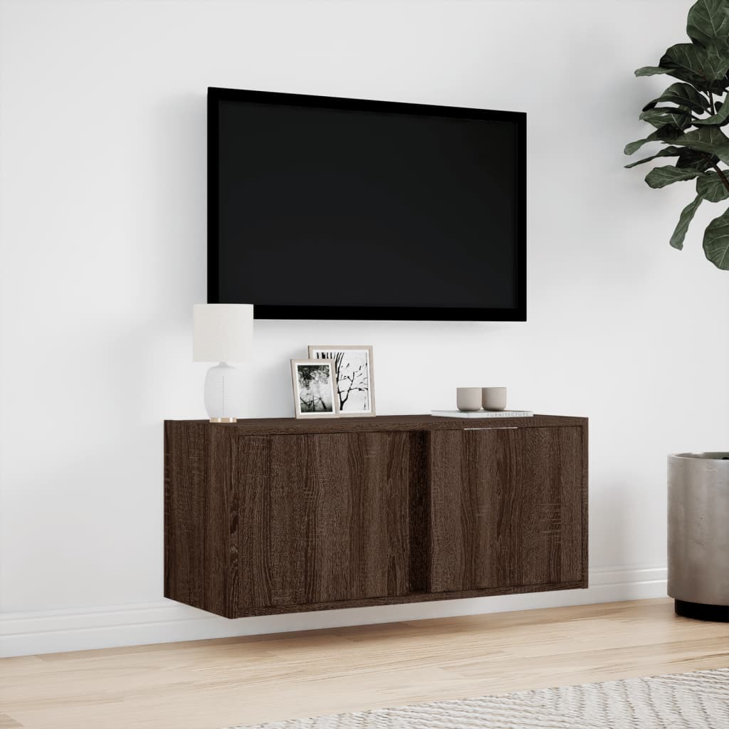 Meuble TV mural avec lumières LED chêne marron 80x31x35 cm - XIOS