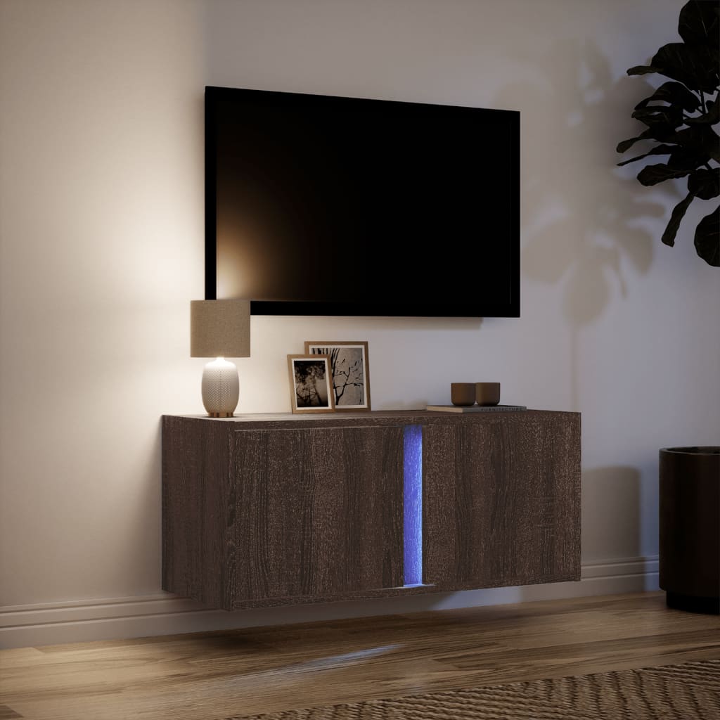 Meuble TV mural avec lumières LED chêne marron 80x31x35 cm - XIOS