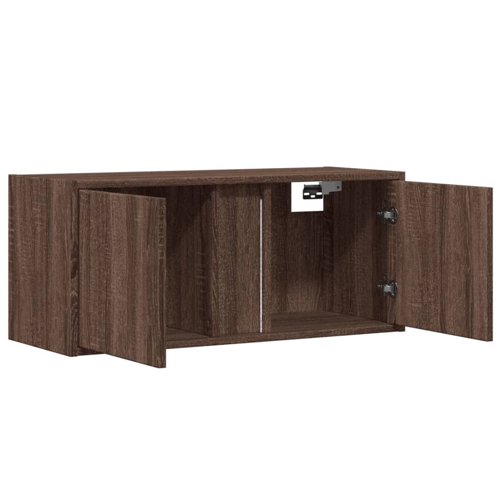 Meuble TV mural avec lumières LED chêne marron 80x31x35 cm - XIOS