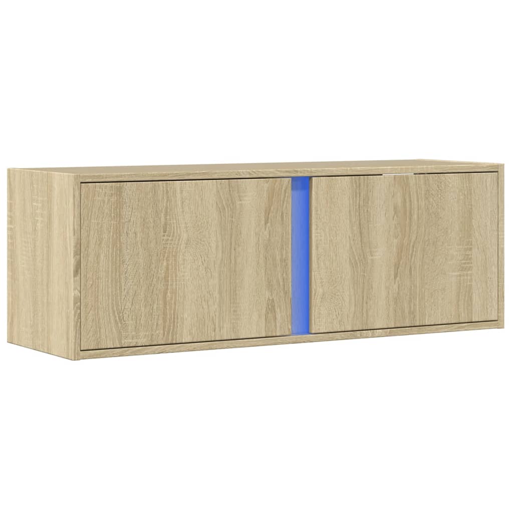 Meuble TV mural avec lumières LED chêne sonoma 100x31x35 cm Meubles TV vidaXL   
