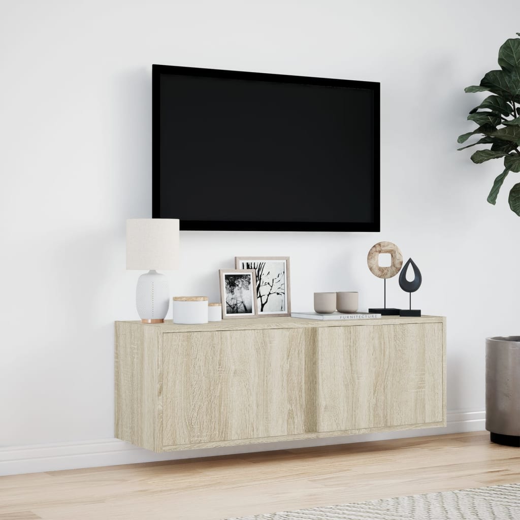 Meuble TV mural avec lumières LED chêne sonoma 100x31x35 cm Meubles TV vidaXL   