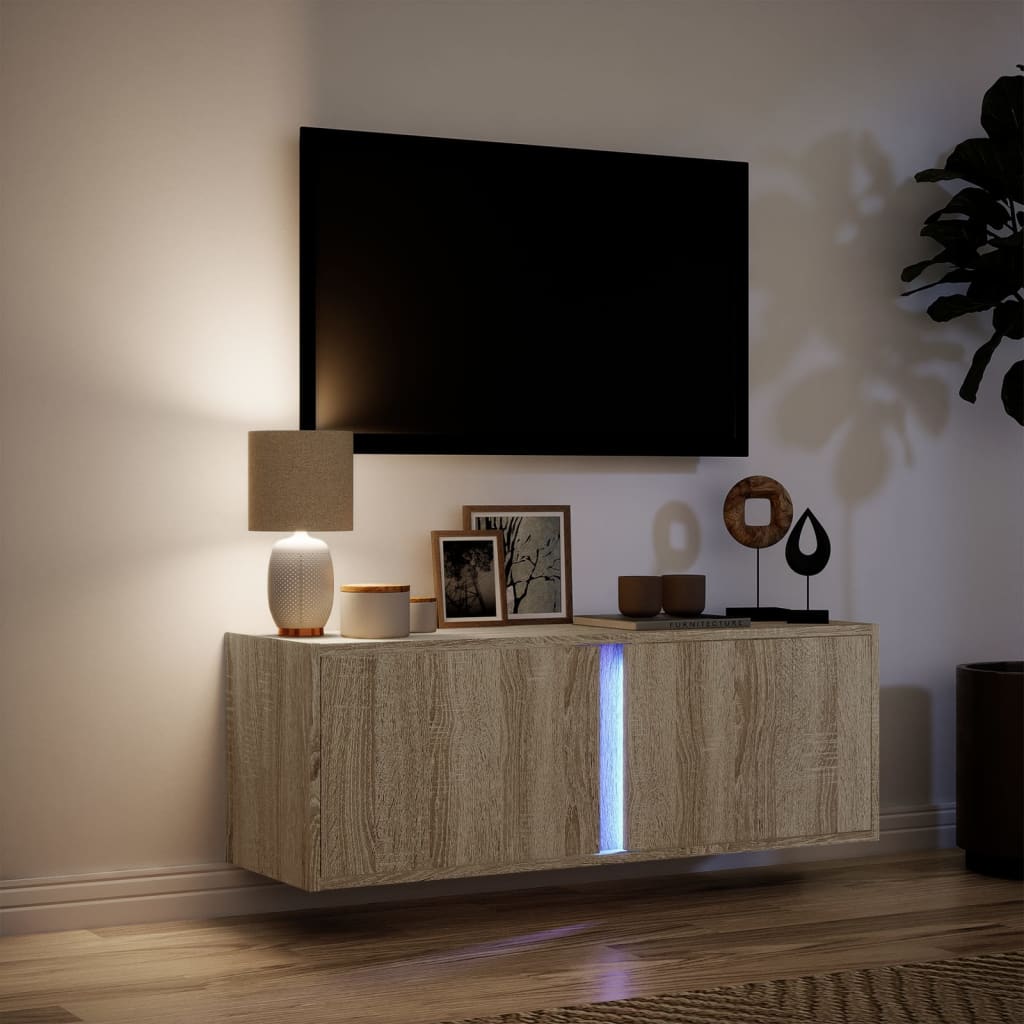 Meuble TV mural avec lumières LED chêne sonoma 100x31x35 cm Meubles TV vidaXL   