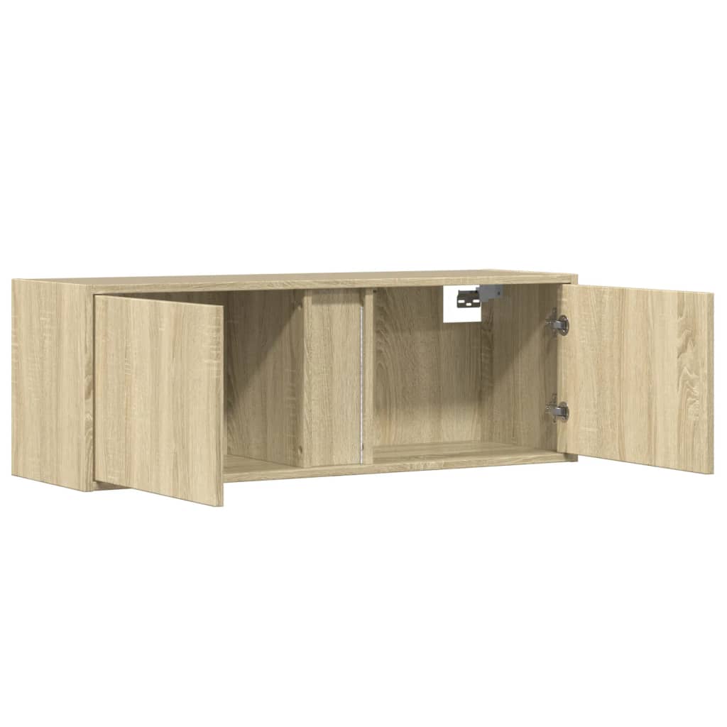 Meuble TV mural avec lumières LED chêne sonoma 100x31x35 cm Meubles TV vidaXL   