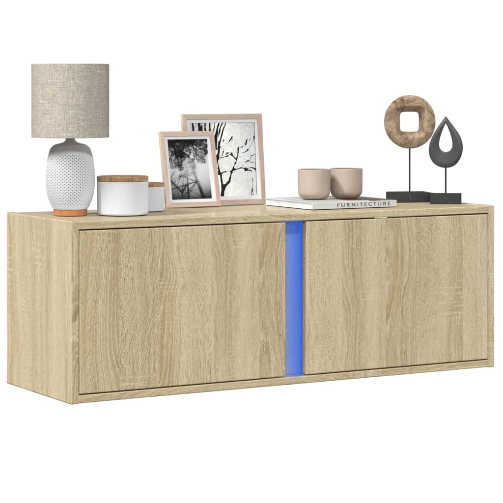 Meuble TV mural avec lumières LED chêne sonoma 100x31x35 cm Meubles TV vidaXL   