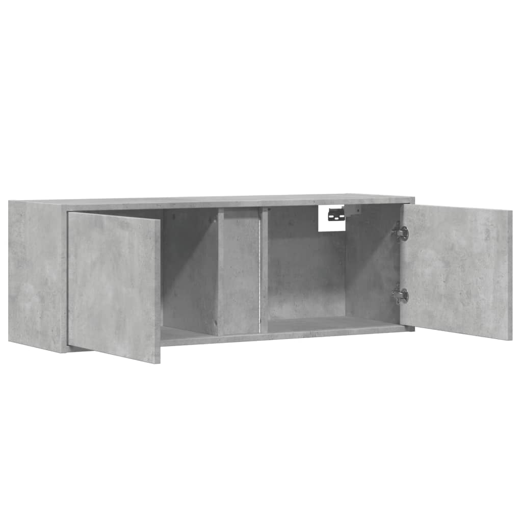 Meuble TV mural avec lumières LED gris béton 100x31x35 cm Meubles TV vidaXL   