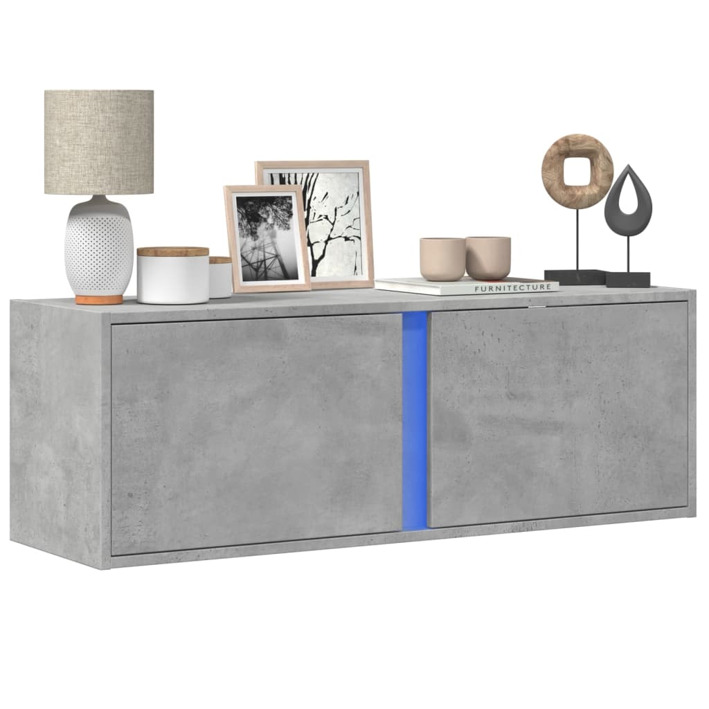 Meuble TV mural avec lumières LED gris béton 100x31x35 cm Meubles TV vidaXL   