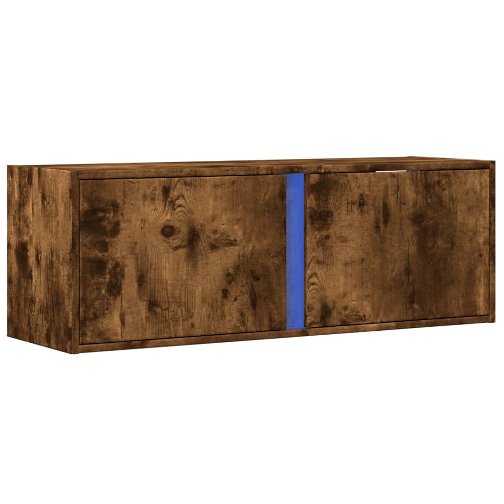 Meuble TV mural avec lumières LED chêne fumé 100x31x35 cm - XIOS