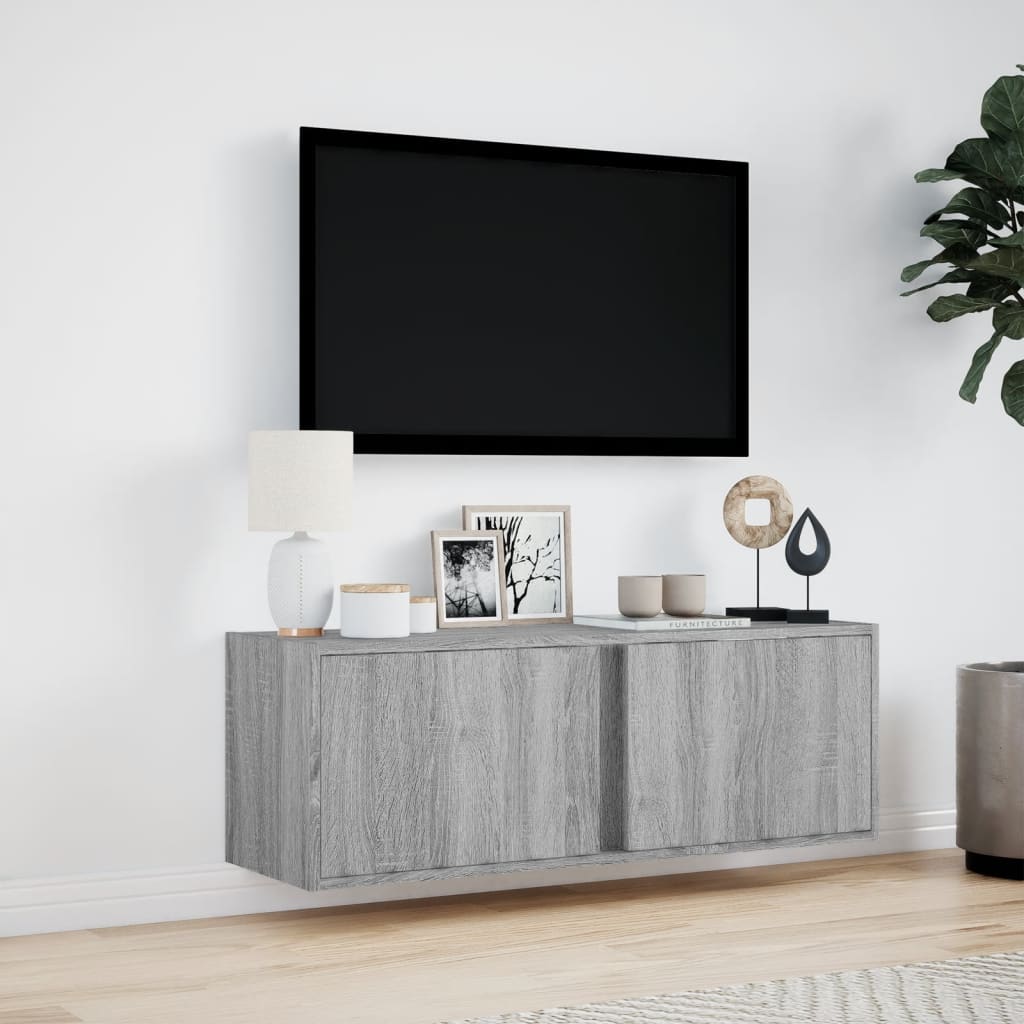 Meuble TV mural avec lumières LED sonoma gris 100x31x35 cm Meubles TV vidaXL   