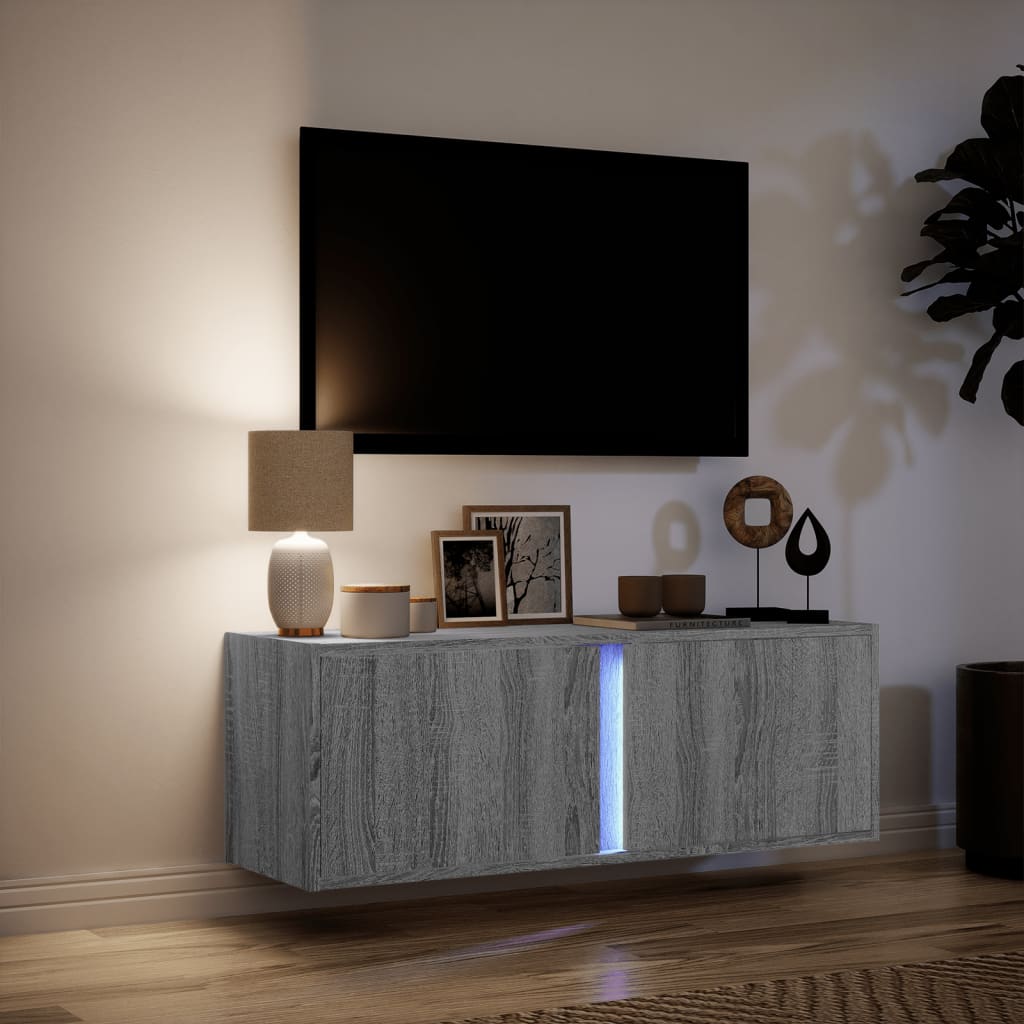Meuble TV mural avec lumières LED sonoma gris 100x31x35 cm Meubles TV vidaXL   