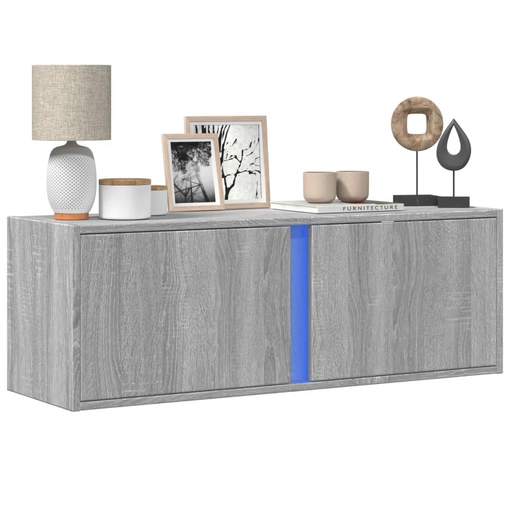 Meuble TV mural avec lumières LED sonoma gris 100x31x35 cm Meubles TV vidaXL   