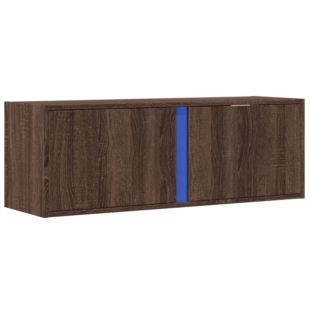 Meuble TV mural avec lumières LED chêne marron 100x31x35 cm Meubles TV vidaXL   