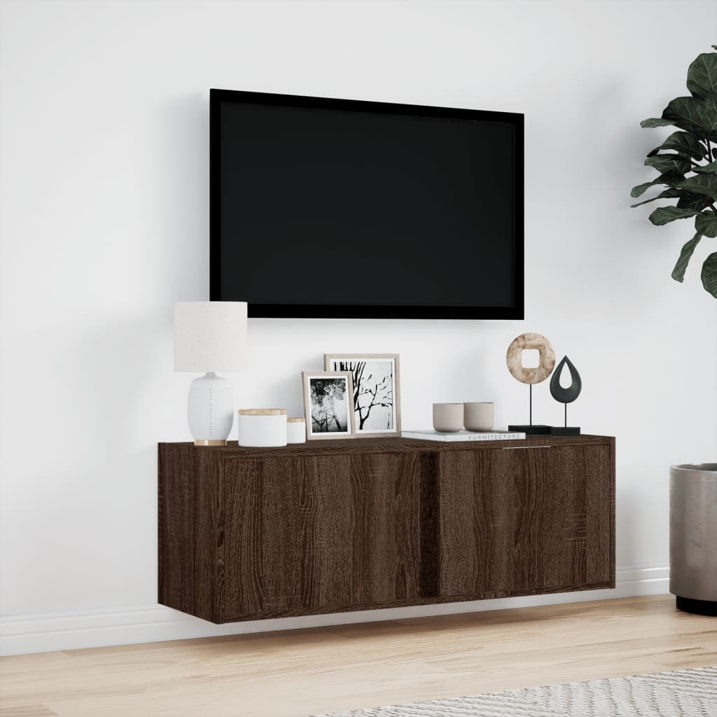 Meuble TV mural avec lumières LED chêne marron 100x31x35 cm Meubles TV vidaXL   