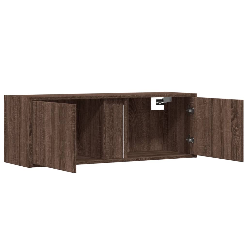 Meuble TV mural avec lumières LED chêne marron 100x31x35 cm Meubles TV vidaXL   