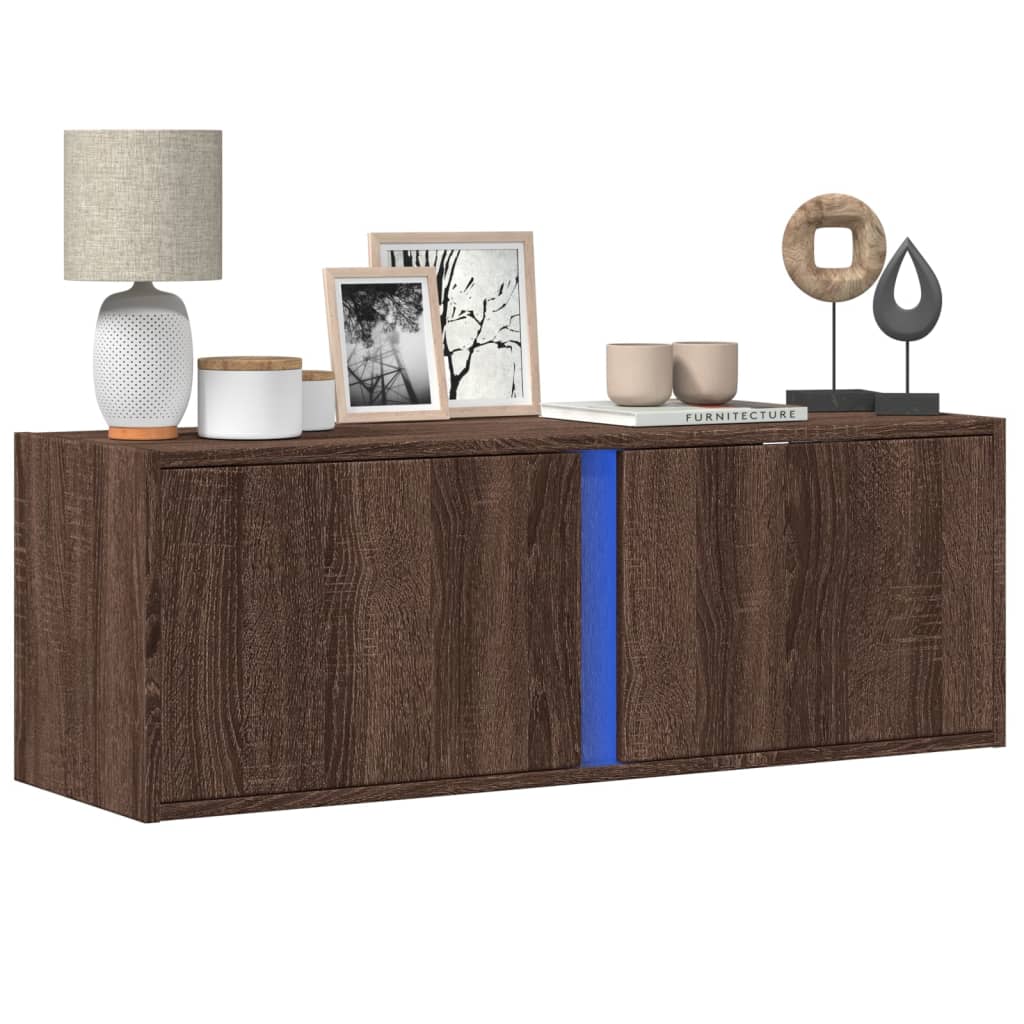 Meuble TV mural avec lumières LED chêne marron 100x31x35 cm Meubles TV vidaXL   