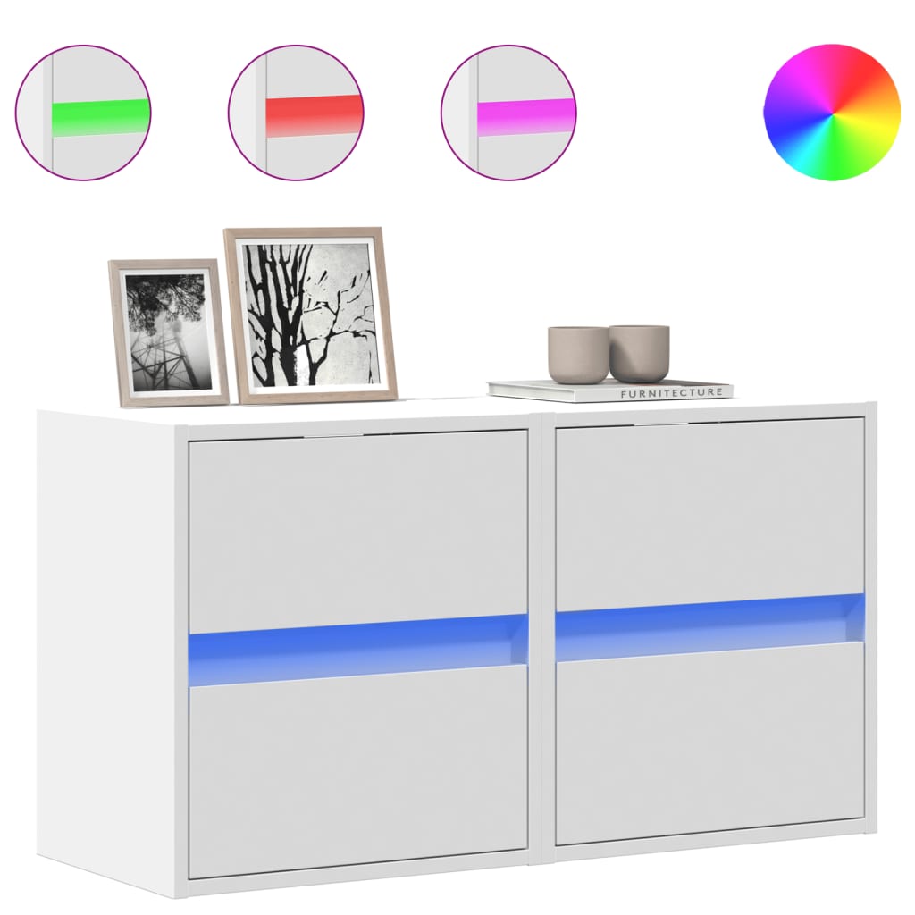 Meubles TV muraux avec lumières LED 2 pcs blanc 41x31x45 cm Meubles TV vidaXL   