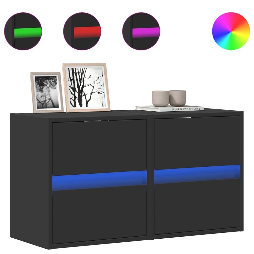 Meubles TV muraux avec lumières LED 2 pcs noir 41x31x45 cm Meubles TV vidaXL   