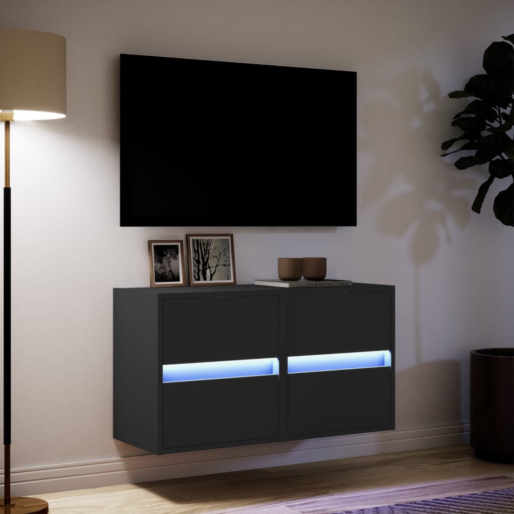 Meubles TV muraux avec lumières LED 2 pcs noir 41x31x45 cm Meubles TV vidaXL   