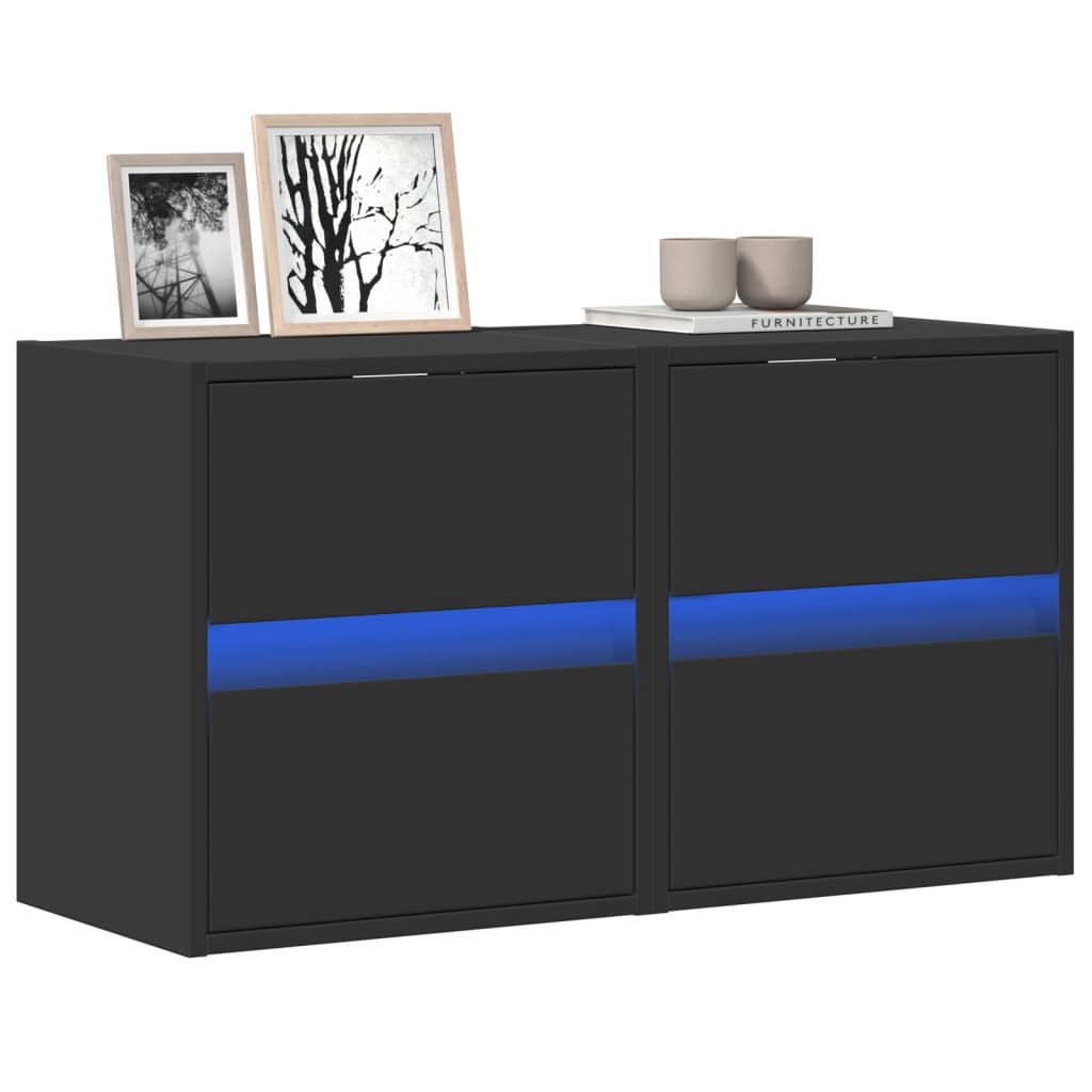 Meubles TV muraux avec lumières LED 2 pcs noir 41x31x45 cm Meubles TV vidaXL   