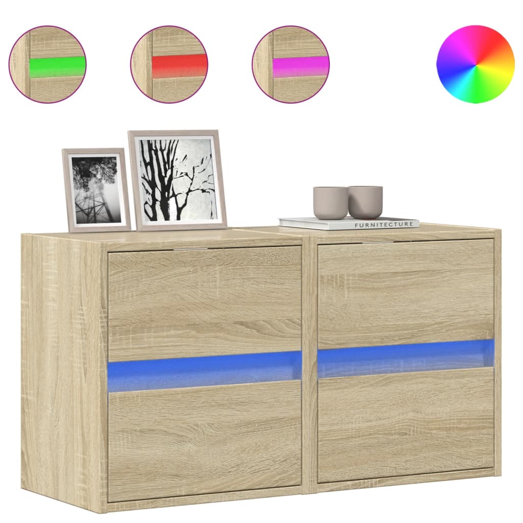 Meubles TV muraux lumières LED 2 pcs chêne sonoma 41x31x45 cm Meubles TV vidaXL   