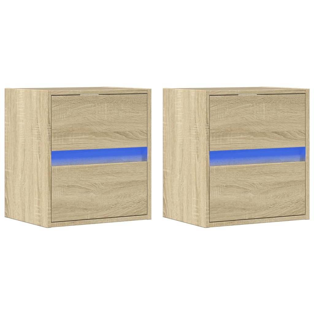 Meubles TV muraux lumières LED 2 pcs chêne sonoma 41x31x45 cm Meubles TV vidaXL   