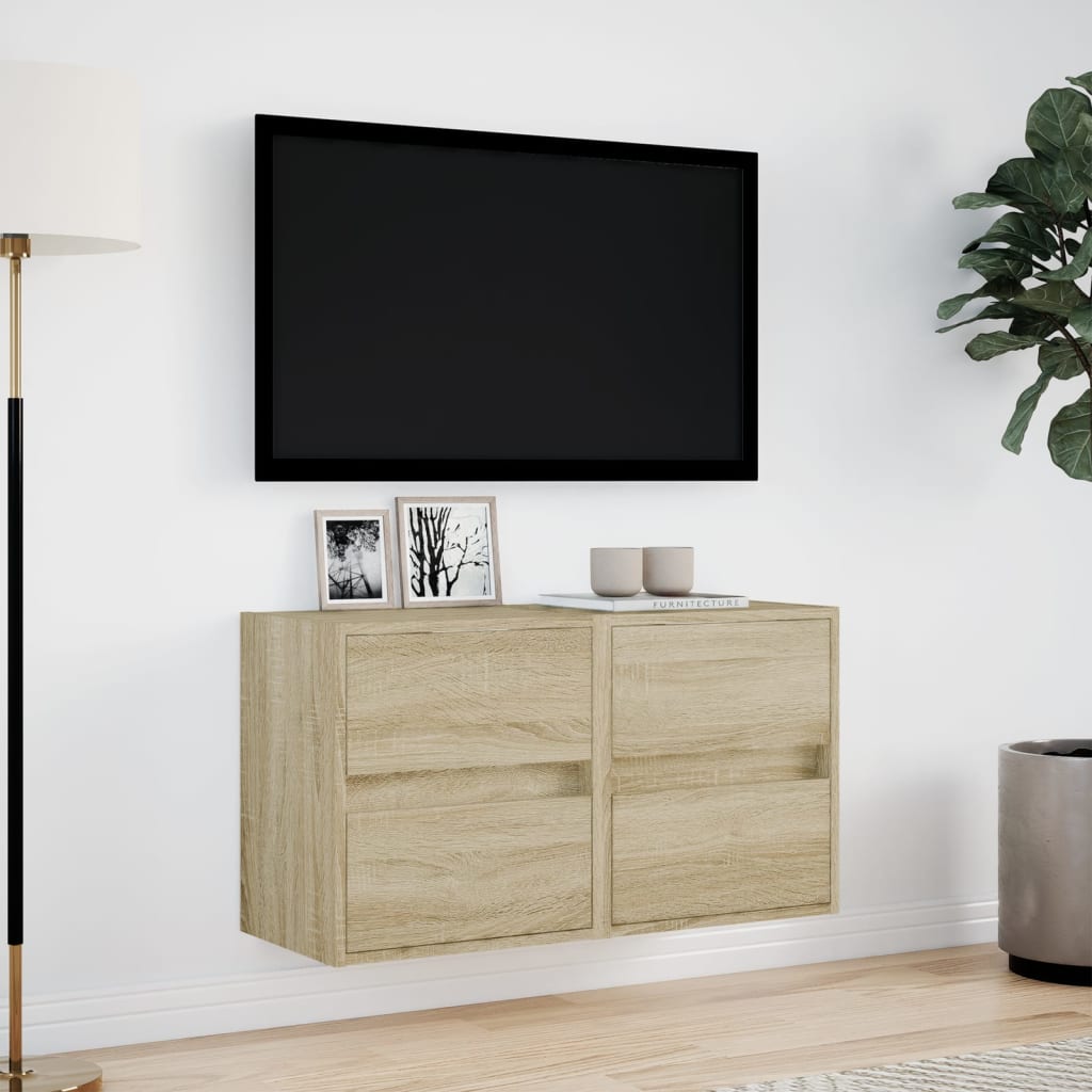 Meubles TV muraux lumières LED 2 pcs chêne sonoma 41x31x45 cm Meubles TV vidaXL   
