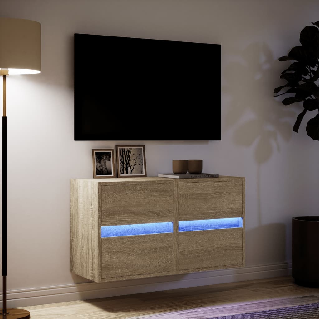Meubles TV muraux lumières LED 2 pcs chêne sonoma 41x31x45 cm Meubles TV vidaXL   